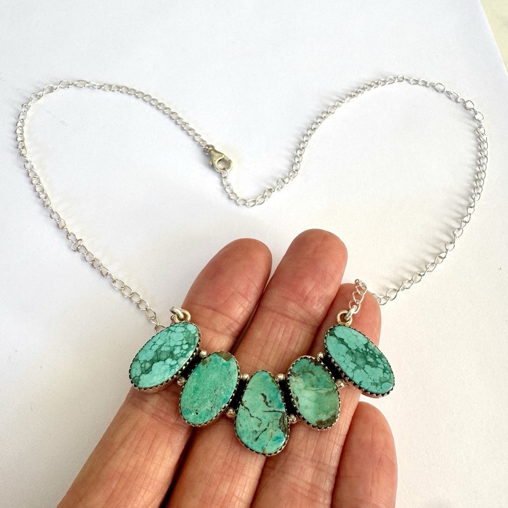 Southwest Turquoise Bar Necklace 20" Adjustable Sterling Signed Hada Handmade - Picture 2 of 6